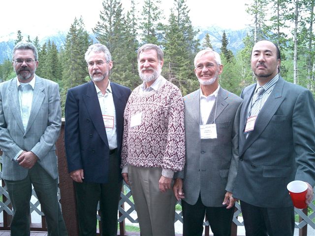 L to R - Bill Furlong, John Horsman, David Feeny, George Torrance & Takamoto Uemura at the International Society for Technology Assessment in Health Care - ISTAHC, June 2003, Canmore AB, Canada